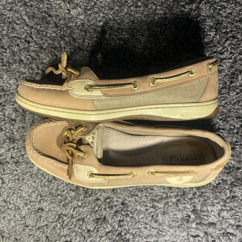 SPERRY TOP-SIDER 7.5 ‎ Boat Deck Tan/Gold Glitter Womens